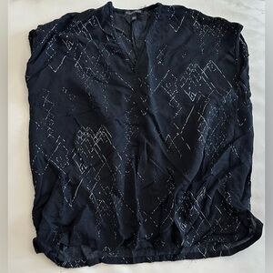 Eileen Fisher Black Silk Blend Geometric Blouse